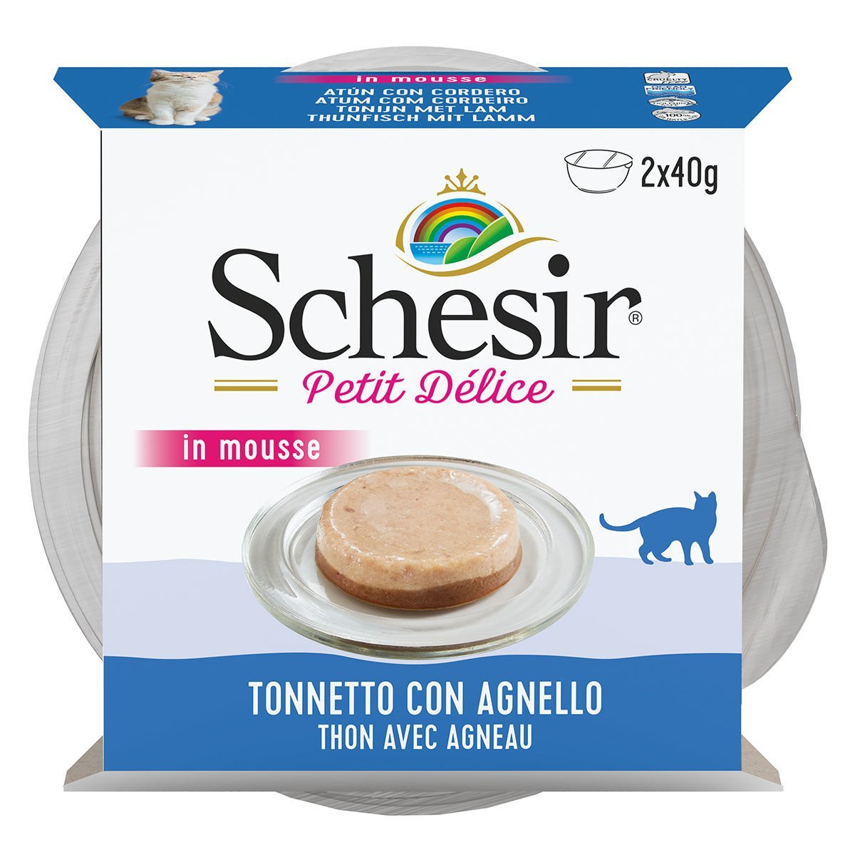 Schesir Delice Cat Plastic Cup Tuna With Lamb 2 x 40 gr Ton Balıklı Kuzu Etli Yaş Kedi Maması