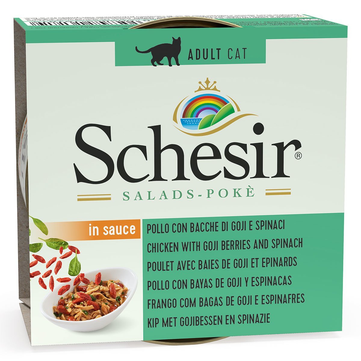 Schesir Salads Poke Sos İçinde Tavuklu Ispanaklı ve Gojiberryli Kedi Konservesi 85 gr