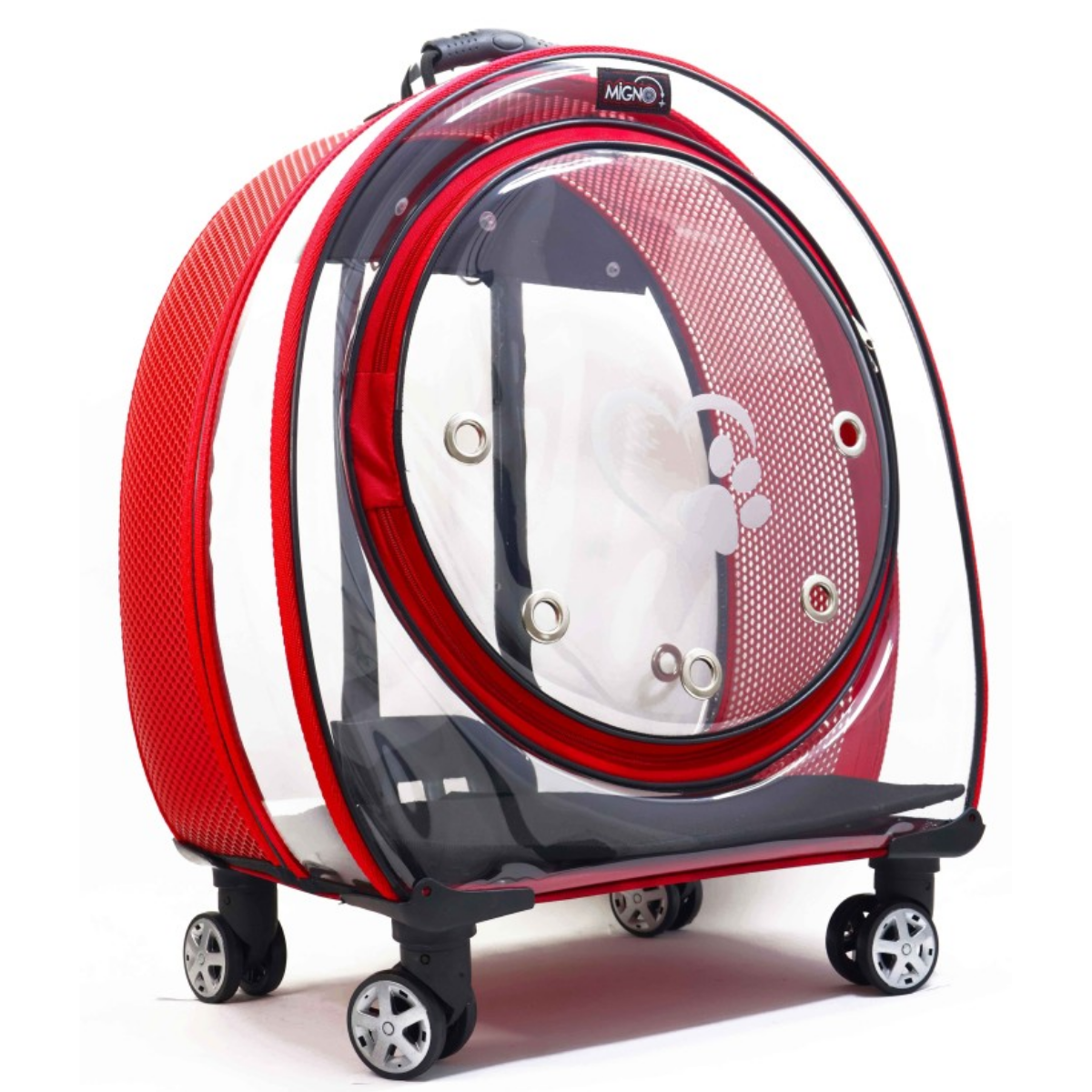 Migno Jumbo Tekerlekli Kedi Köpek Taşıma Çantası Şeffaf Fileli Kırmızı 53 x 33 x 53 cm