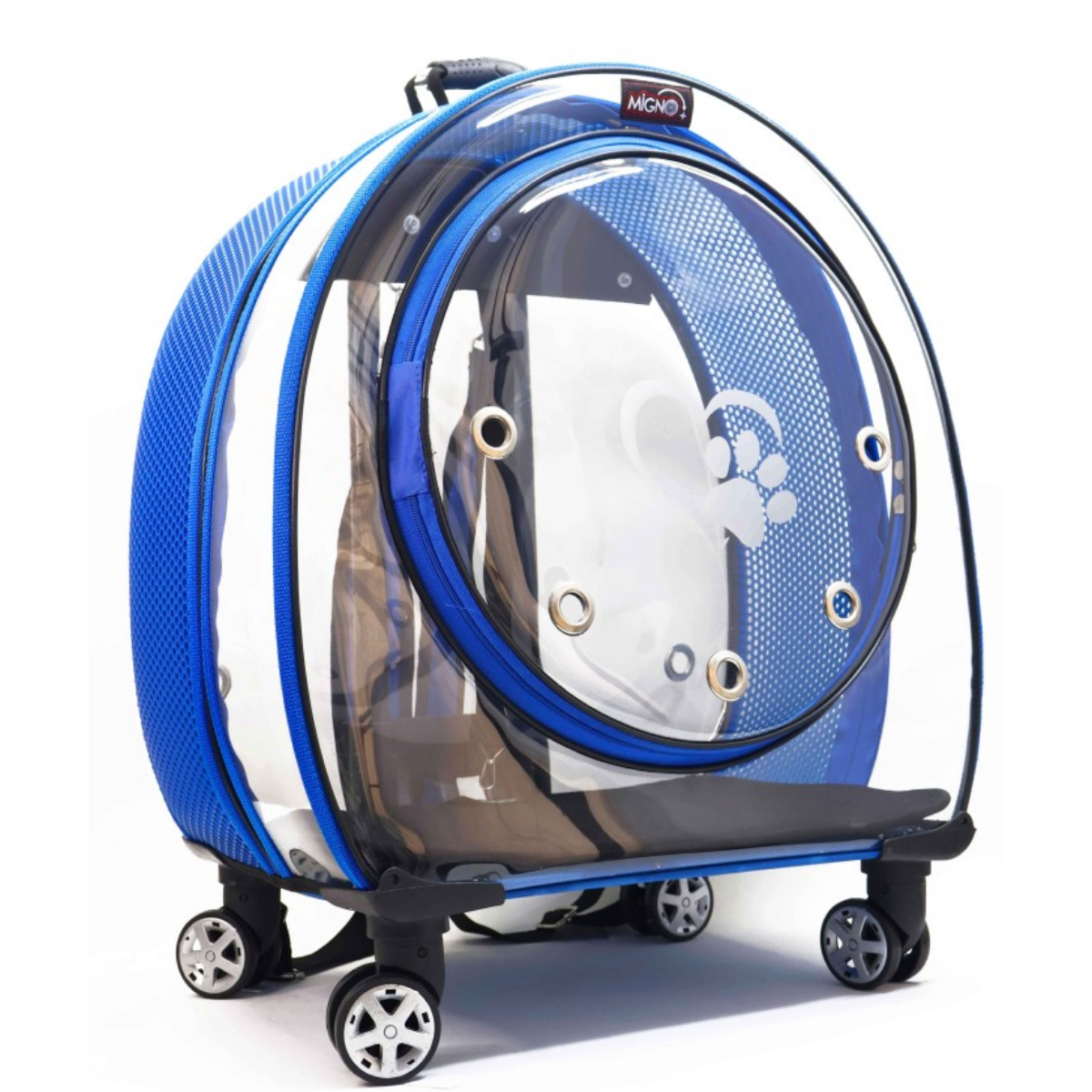 Migno Jumbo Tekerlekli Kedi Köpek Taşıma Çantası Şeffaf Fileli Mavi 53 x 33 x 53 cm
