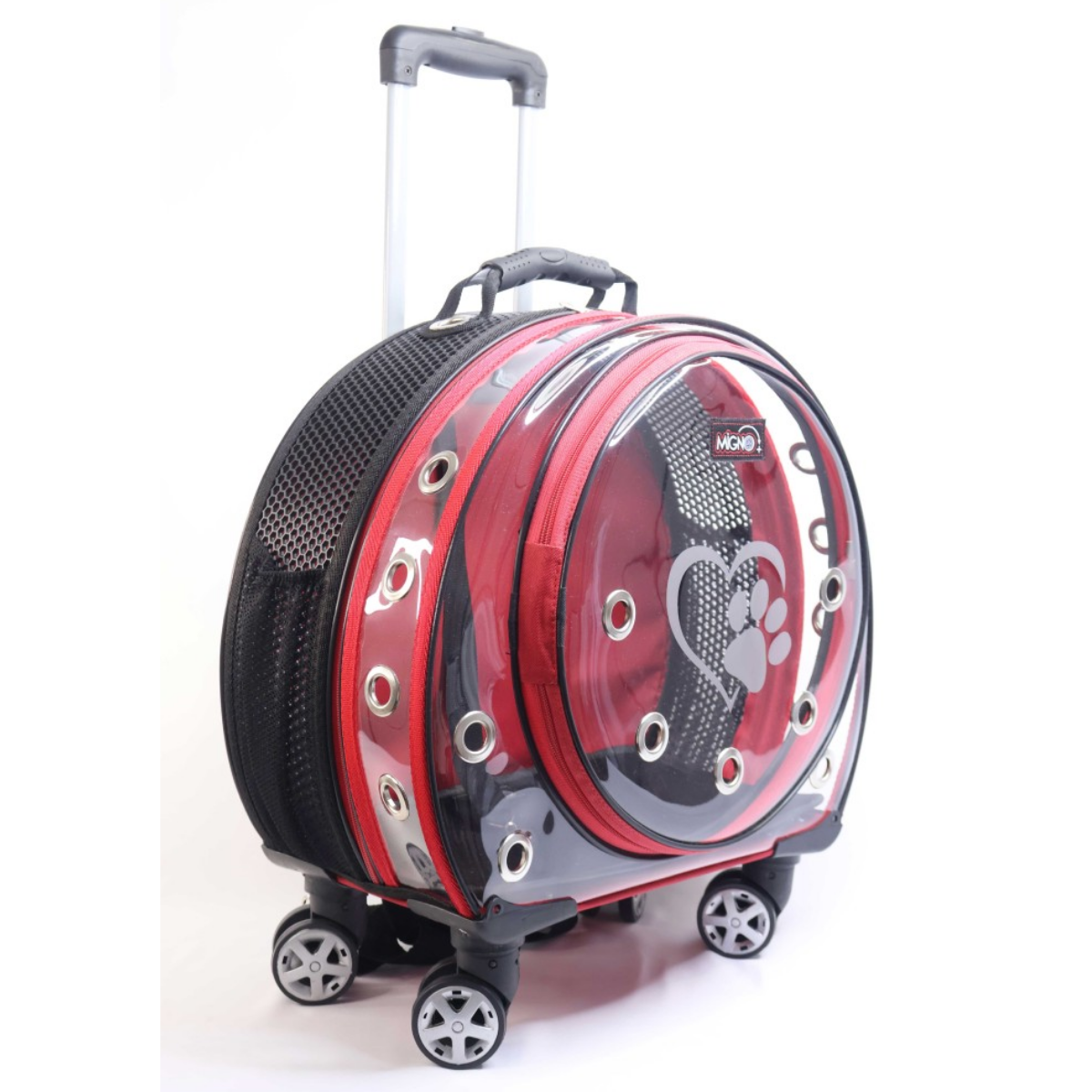 Migno Space Tekerlekli Kedi Köpek Taşıma Çantası Şeffaf Fileli Kırmızı 48 x 22 x 48 cm