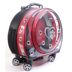 Migno Space Tekerlekli Kedi Köpek Taşıma Çantası Şeffaf Fileli Kırmızı 48 x 22 x 48 cm