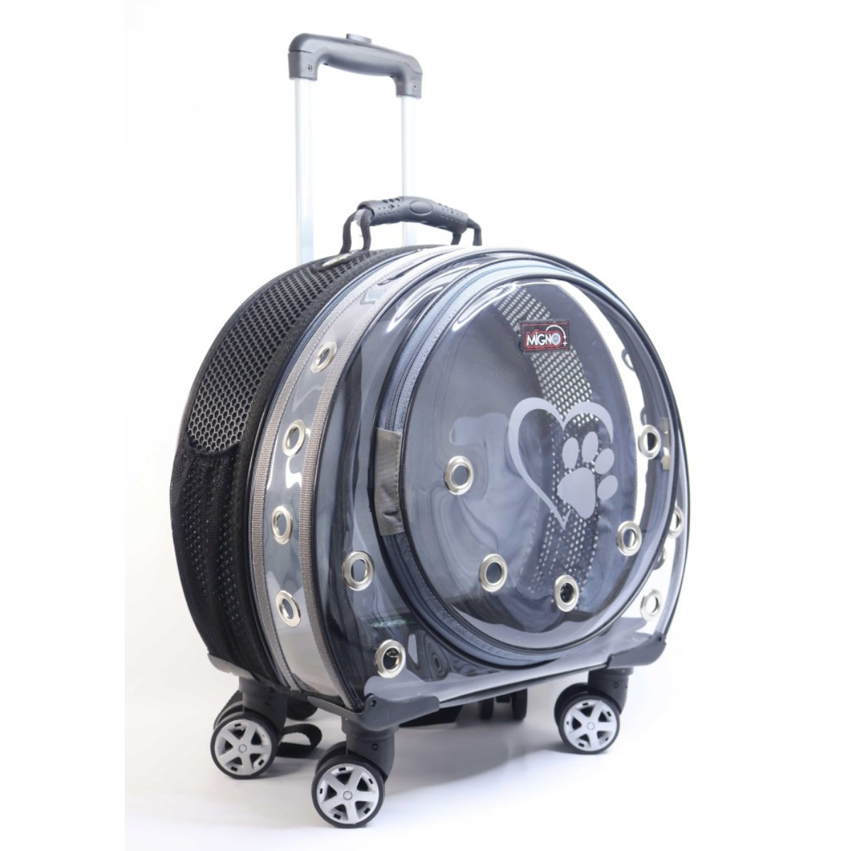 Migno Space Tekerlekli Kedi Köpek Taşıma Çantası Şeffaf Fileli Gri 48 x 22 x 48 cm