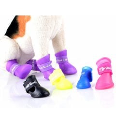 Ha Guai Guai Silikon Su Geçirmez Köpek Ayakkabısı 4'lü Paket Mor - Small