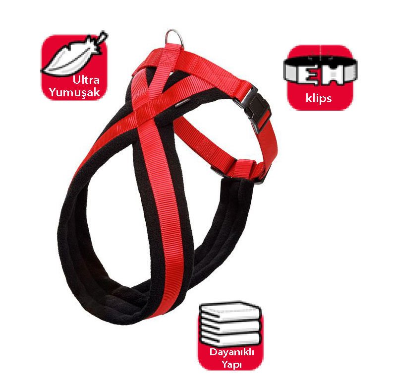 Karlie Kırmızı - Siyah Yumuşak Göğüs Tasması 48 - 55 Cm