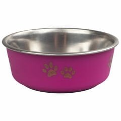 Ankur 12 cm 300 ml Pati Desenli Fuşya Çelik Mama Su Kabı