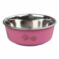 Ankur 2440 Pati Desenli Pembe Köpek Mama Su Kabı 12 cm 300 ml