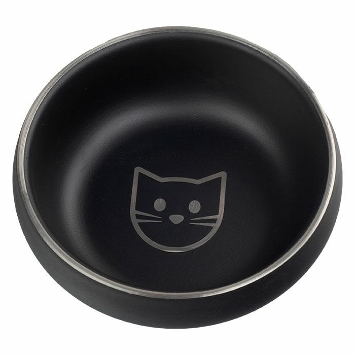 Ankur Dwbl  16cm Lazer İşlemeli Siyah Kedi Çelik Mama Su Kabı