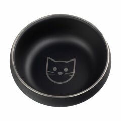 Ankur Dwbl  12 cm Lazer İşlemeli Siyah Çelik Kedi Mama Su Kabı