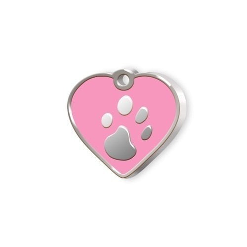 Kalp Şeklinde Mineli Küçük Köpek Künyesi Pembe