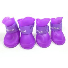 Ha Guai Guai Silikon Su Geçirmez Köpek Ayakkabısı 4'lü Paket Mor - Small