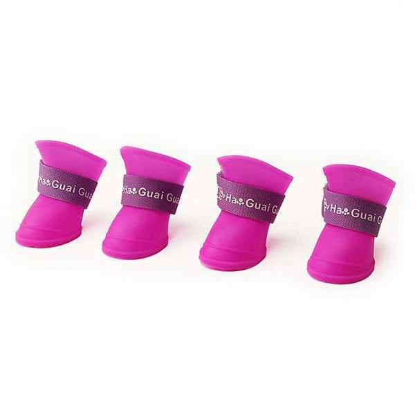 Ha Guai Guai Silikon Su Geçirmez Köpek Ayakkabısı 4'lü Paket Pembe - Small