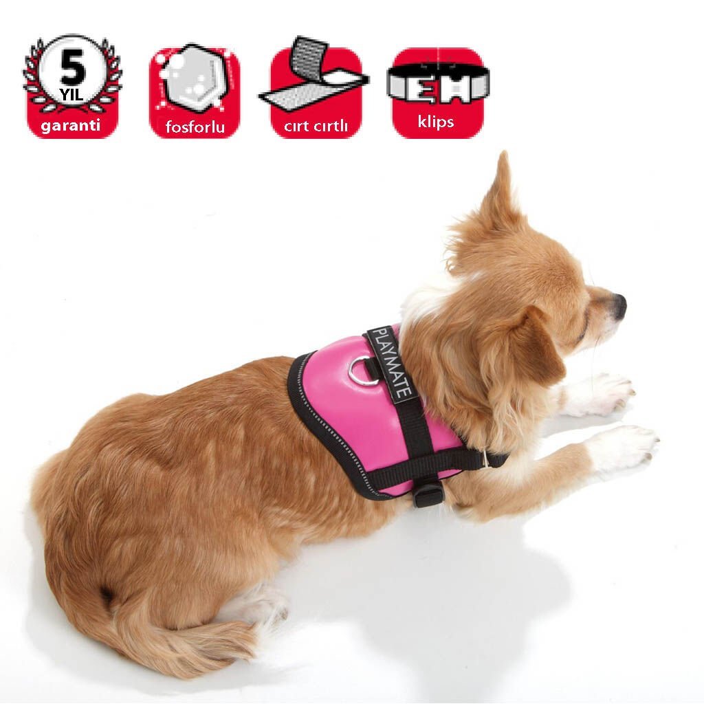 Karlie Pembe Reflektörlü İsimlikli Göğüs Tasması S 36 - 46 Cm