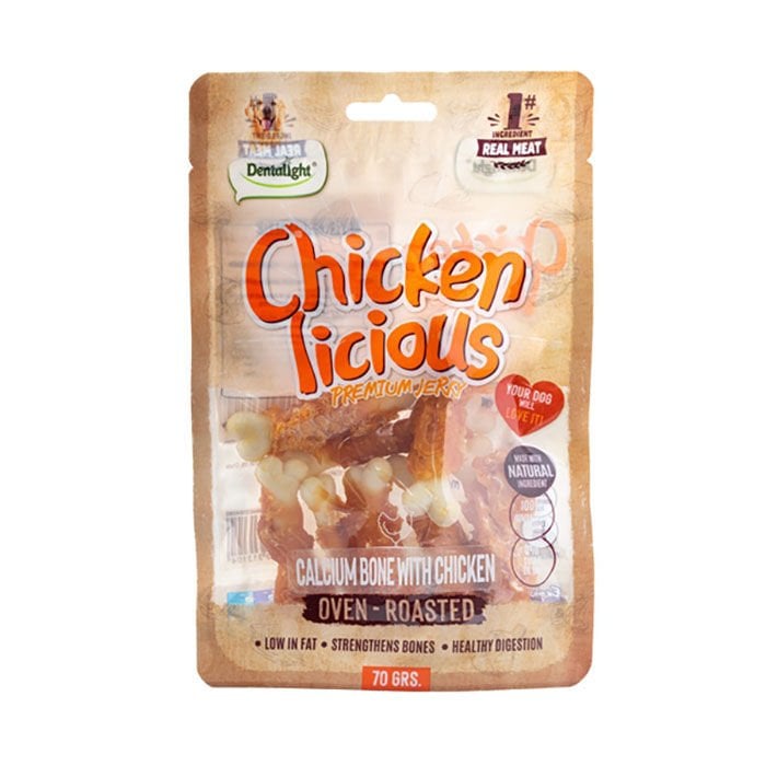 Dentalight Chicken Licious Kurutulmuş Tavuklu Kalsiyum Kemik Köpek Ödül Maması 70gr
