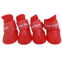 Ha Guai Guai Silikon Su Geçirmez Köpek Ayakkabısı 4'lü Paket Kırmızı - Small