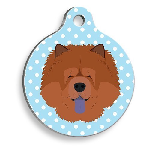 Pet Tag Art Mavi Puantiyeli Çov-çov Yuvarlak Köpek Künyesi Small: 2,5 cm.