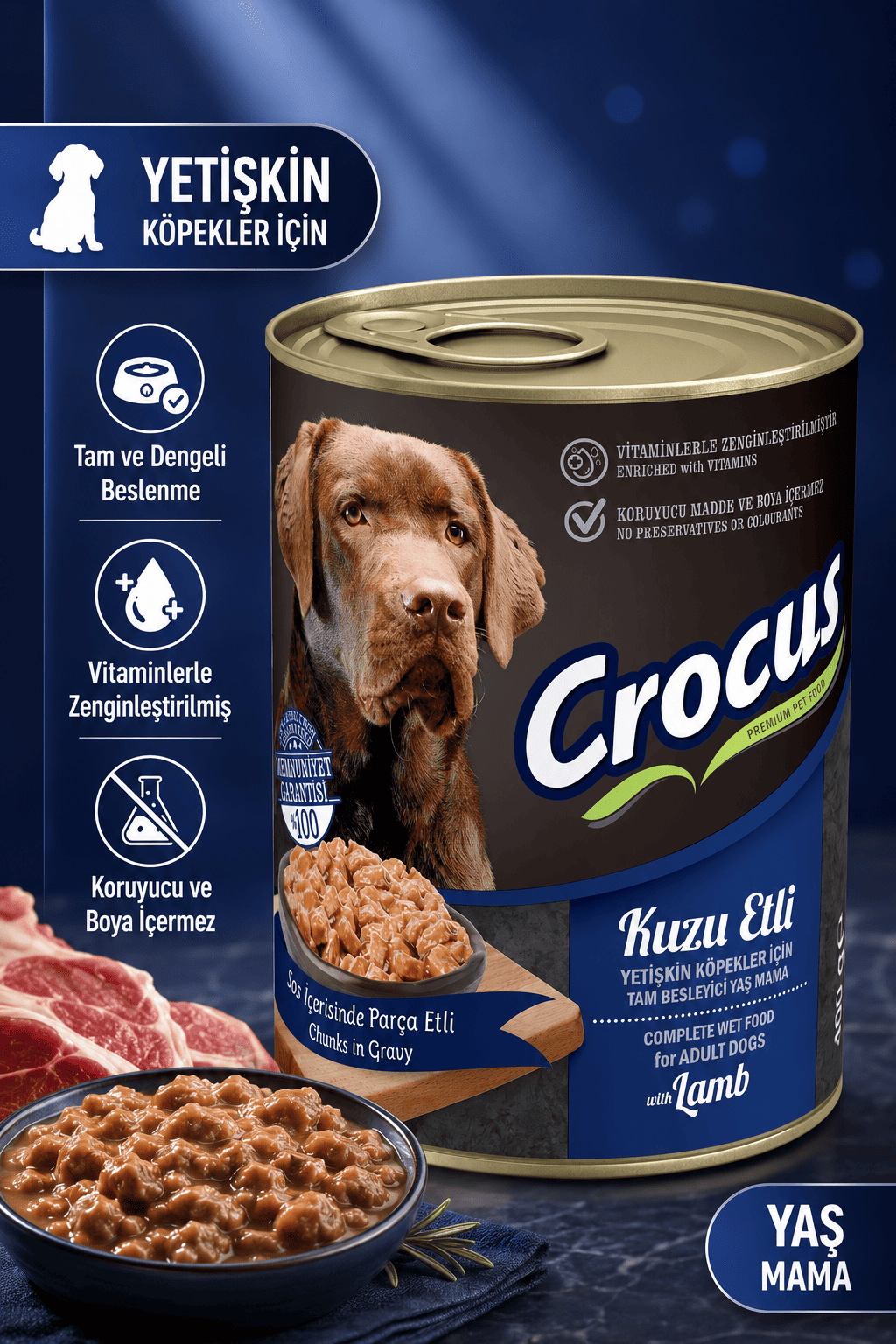Crocus Yetişkin Köpek Kuzu Etli Yaş Mama 400 gr