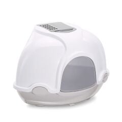 Imac Ginger Kapalı Köşe Kedi Tuvaleti Gri Beyaz 52 x52 x 44,5 cm