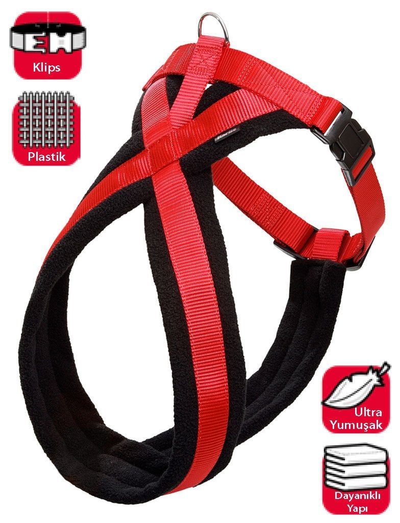 Karlie Göğüs Kırmızı-Siyah Tasması Yumuşak Geçmeli 84-120 Cm