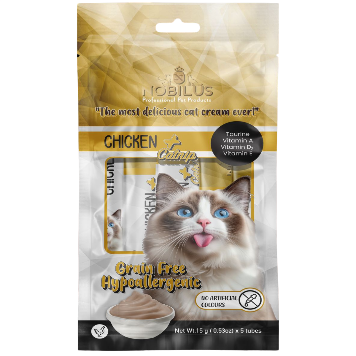 NOBILUS Kedi Naneli ve Tavuklu Kedi Krem Ödül Maması 5 x 15 gr
