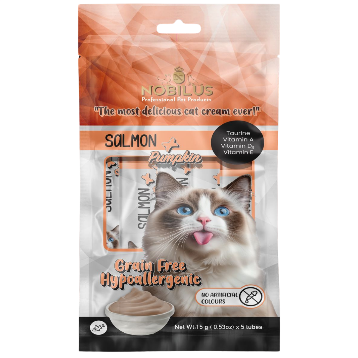NOBILUS Somonlu ve Balkabaklı Kedi Krem Ödül Maması 5 x 15 gr