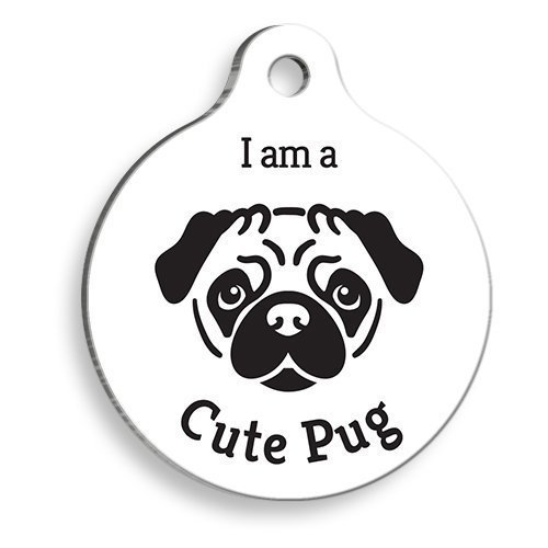 Pet Tag Art Beyaz Pug Yuvarlak Köpek Künyesi Small: 2,5 cm.
