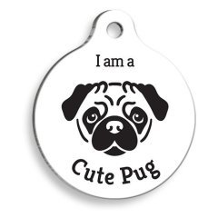 Pet Tag Art Beyaz Pug Yuvarlak Köpek Künyesi Small: 2,5 cm.