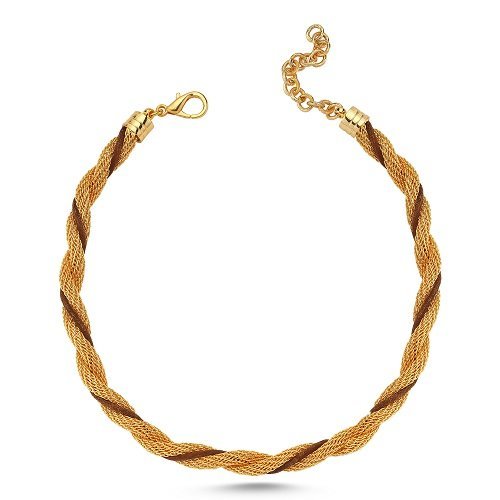 Dalis Altın Renkli Kaplama Derili Kedi Köpek Kolyesi 25 cm - XSmall