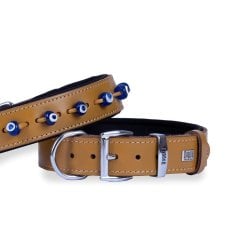 Doggie Konforlu Gerçek Deriden El Yapımı Nazar Boncuklu Köpek Boyun Tasması