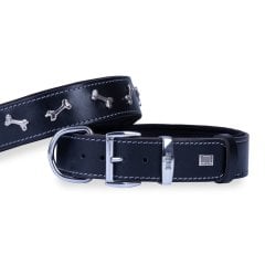 Doggie Konforlu Gerçek Deriden El Yapımı Kemik Süslü Köpek Boyun Tasması