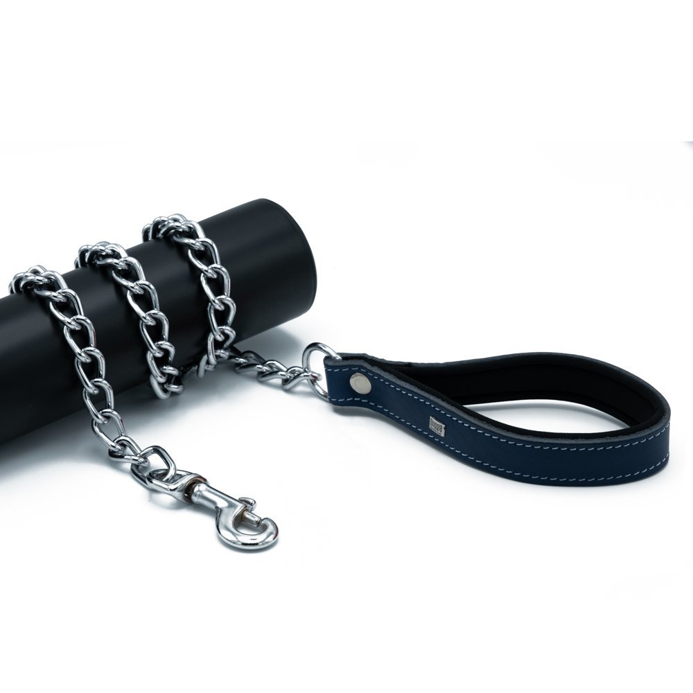 Doggie Konforlu Gerçek Deriden El Yapımı Zincirli Köpek Gezdirme Kayışı 4x110-cm - Black