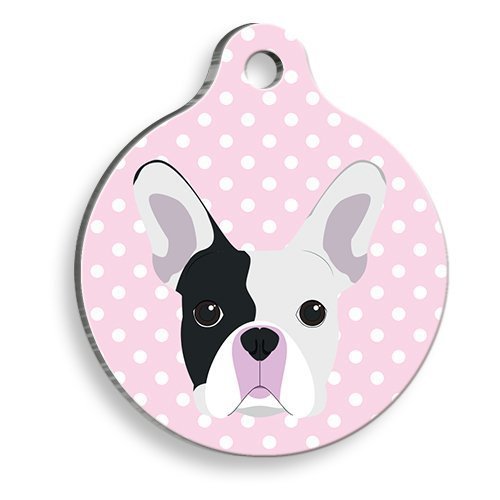 Pet Tag Art Pembe Puantiyeli Boston Terrier Yuvarlak Köpek Künyesi Medium: 3 cm.