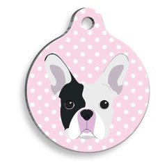 Pet Tag Art Pembe Puantiyeli Boston Terrier Yuvarlak Köpek Künyesi Medium: 3 cm.