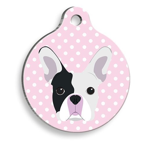 Pet Tag Art Pembe Puantiyeli Boston Terrier Yuvarlak Köpek Künyesi Small: 2,5 cm.