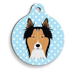 Pet Tag Art Mavi Puantiyeli Border Collie Yuvarlak Köpek Künyesi Medium: 3 cm.
