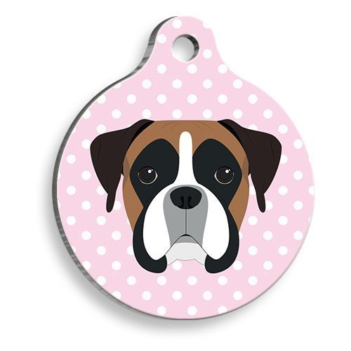 Pet Tag Art Puantiyeli Pembe Boxer Yuvarlak Köpek Künyesi Large: 3,8 cm.