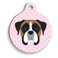 Pet Tag Art Puantiyeli Pembe Boxer Yuvarlak Köpek Künyesi Medium: 3 cm.