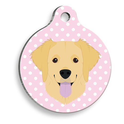 Pet Tag Art Puantiyeli Pembe Golden Retriever Yuvarlak Köpek Künyesi Small: 2,5 cm.