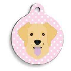 Pet Tag Art Puantiyeli Pembe Golden Retriever Yuvarlak Köpek Künyesi Small: 2,5 cm.