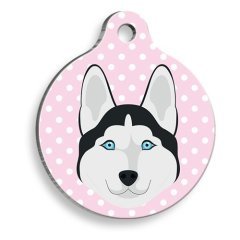 Pet Tag Art Puantiyeli Pembe Husky Yuvarlak Köpek Künyesi Medium: 3 cm.