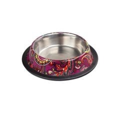 Ankur Hint Desenli Kırmızı Köpek Çelik Mama Su Kabı 16 Oz