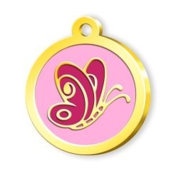 Dalis Altın Renkli Mineli Seri Kelebek Desenli Künye - Pembe