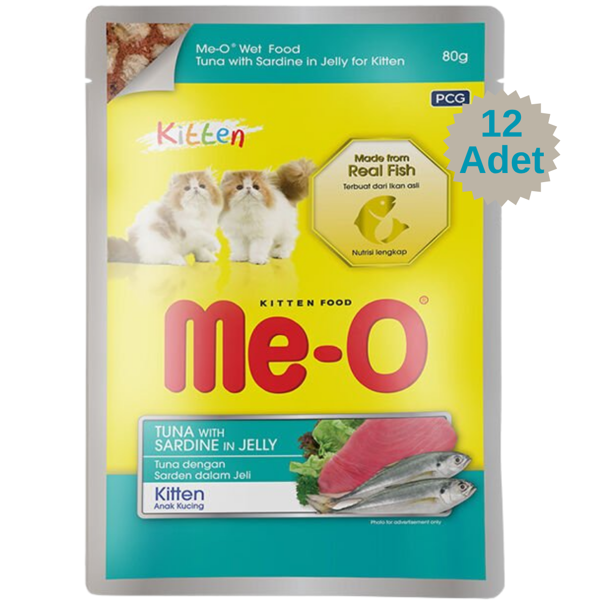 Me-O Pouch Kitten Sardalya Ton Balığı Yavru Kedi yaş Mama 80 Gr 12 adet