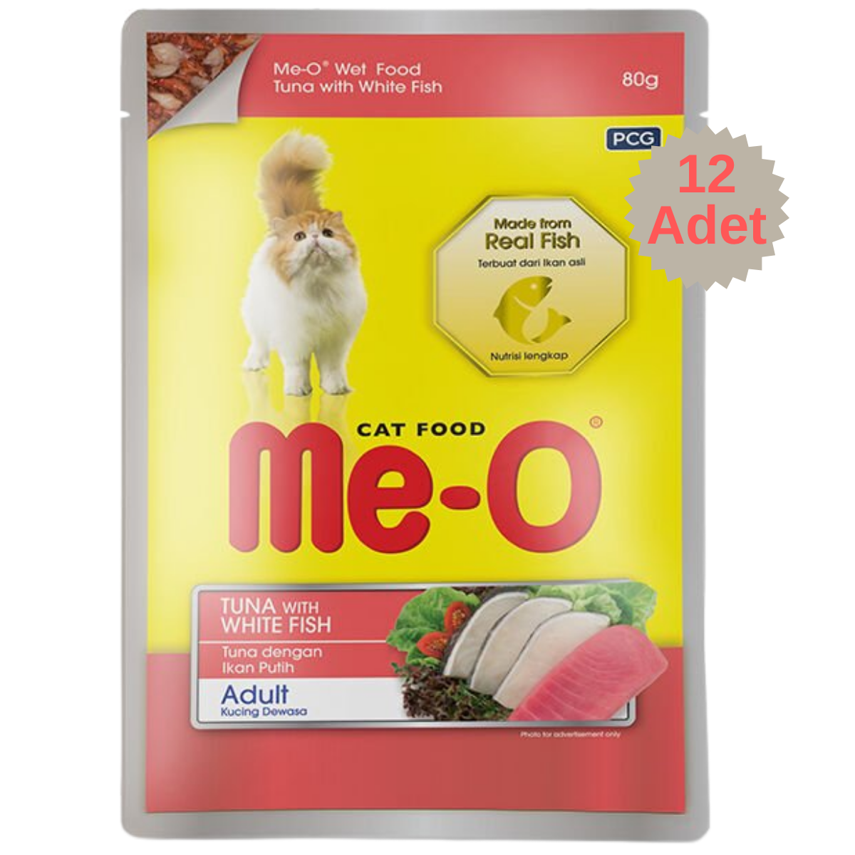 Me-O Pouch Adult Ton Balığı ve Beyaz Balıklı Kedi Yaş Mama 80 Gr  x 12 adet