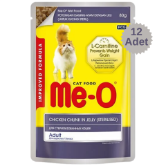 Me-O Pouch Adult Kısırlaştırılmış Kedi Yaş Mama Tavuk Parçalı 80 Gr x 12 adet