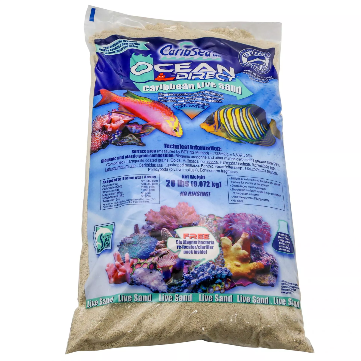 CaribSea Original Grade Ocean Direct Live Reef Sand Oolite 9,07 kg 0,25 - 1 mm