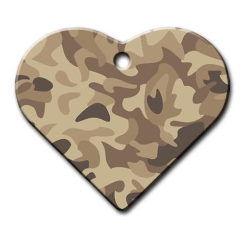 Dalis Pet Tag - Kahverengi Kamuflaj Desenli Geniş Kalp Kedi Köpek Künyesi Medium