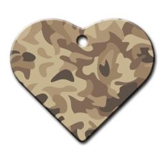 Dalis Pet Tag - Kahverengi Kamuflaj Desenli Geniş Kalp Kedi Köpek Künyesi Medium