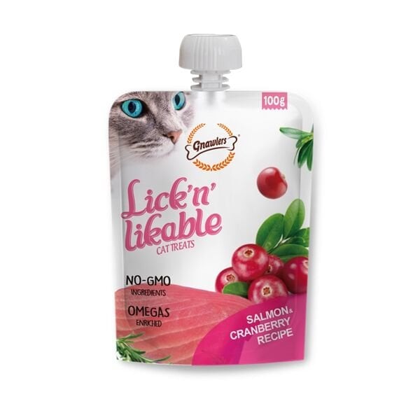 Gnawlers Creamy Lickable Somon ve Kızılcıklı Sıvı Kedi Ödülü 100 Gr x 8’li Paket
