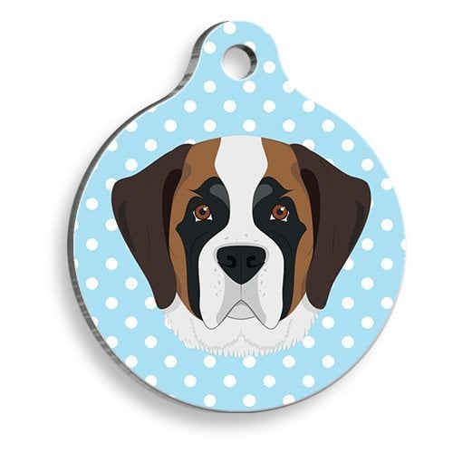 Pet Tag Art Mavi Puantiyeli Saint Bernard Yuvarlak Köpek Künyesi